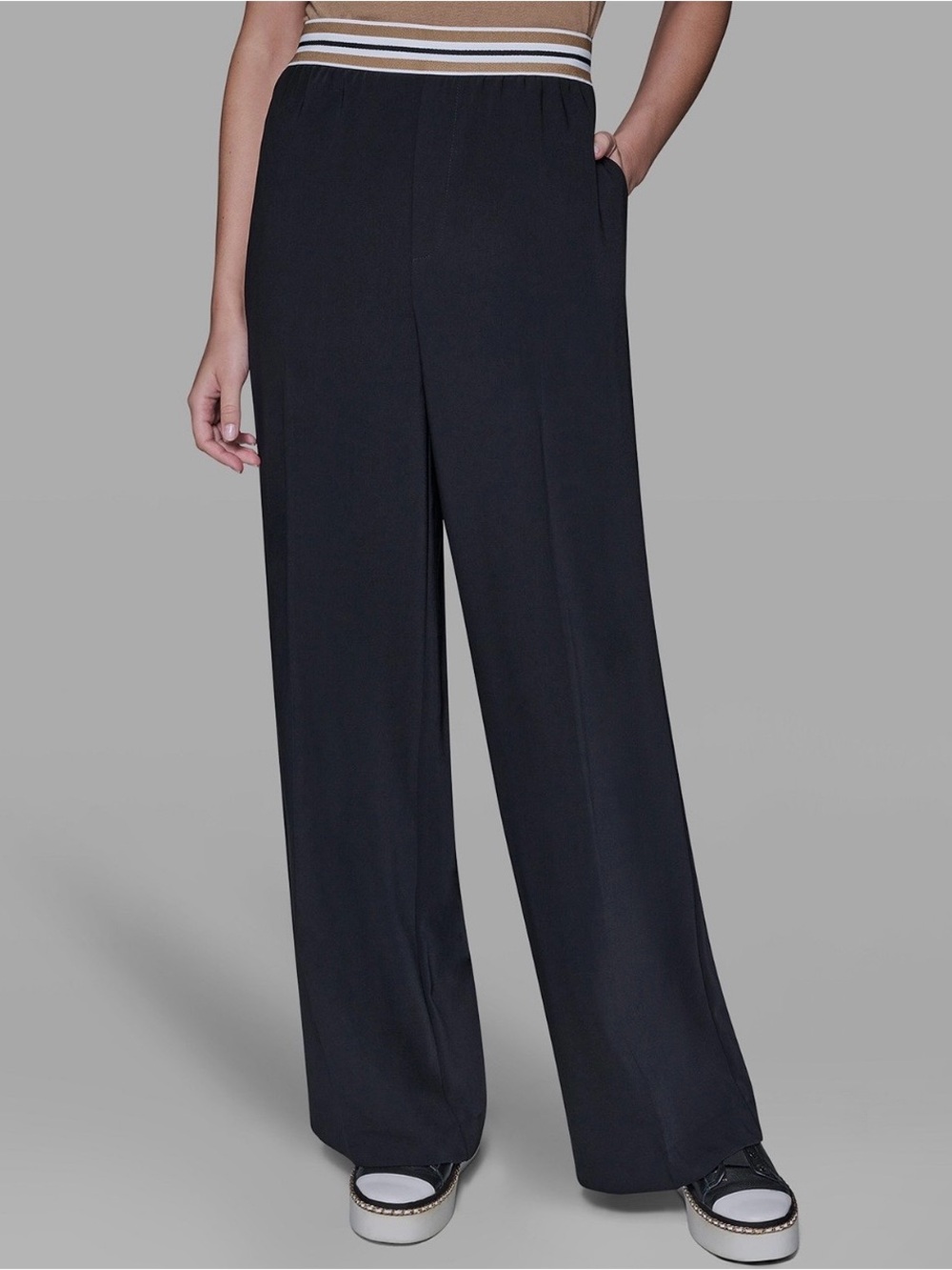 KARL LAGERFELD  Wide Leg Black Women's Trousers